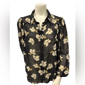 Cabi Sheer Floral Button-Front Blouse Size Small